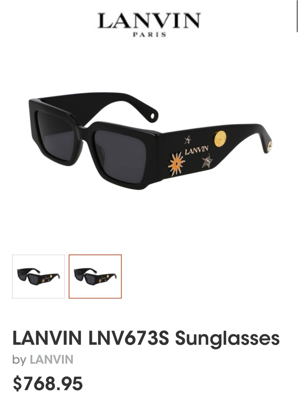 Lanvin Black Sunglasses with Gold & Orange Accents